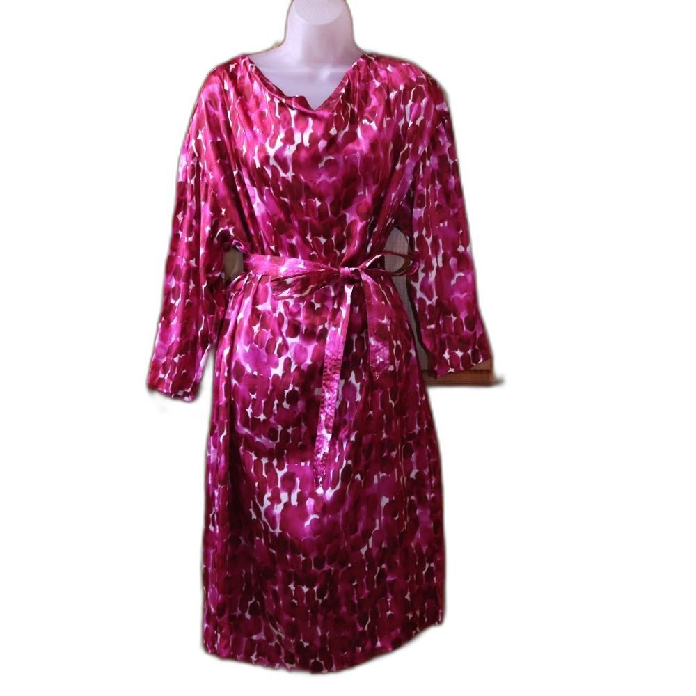 Rebecca Moses Hot Pink Belted Y2K Midi Dress Silk Large